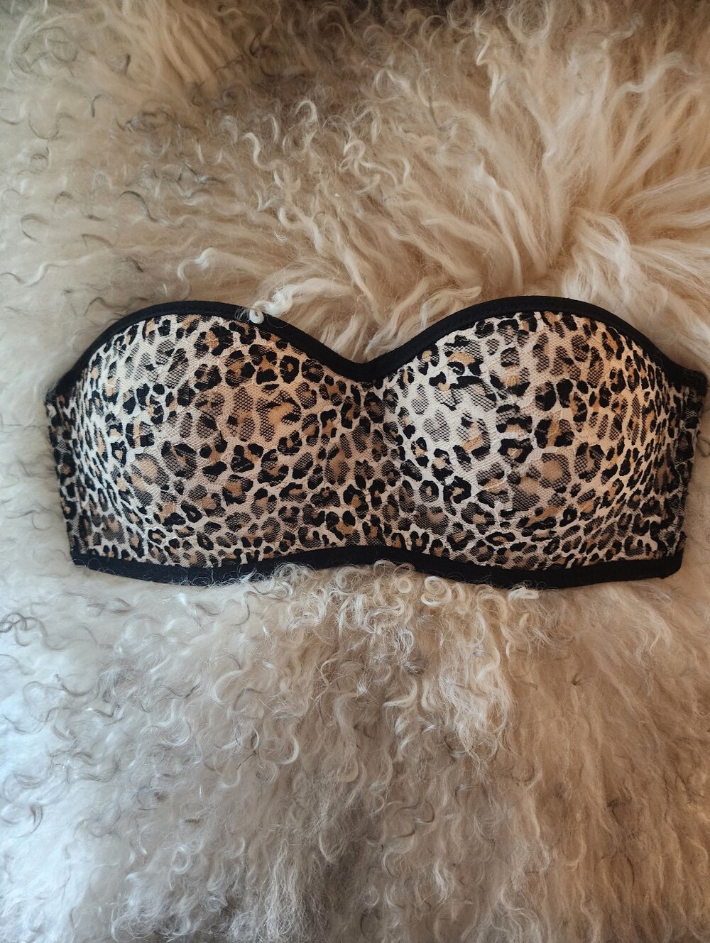 PINK Victoria's Secret Leopard Print Strapless Bandeau - Black Trim S/P